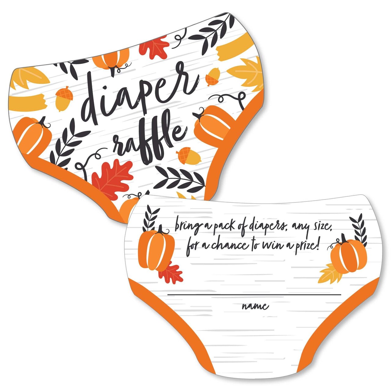 Big Dot of Happiness Fall Pumpkin - Diaper Shaped Raffle Ticket Inserts - Halloween or Thanksgiving Baby Shower Diaper Raffle Game - Set of 24